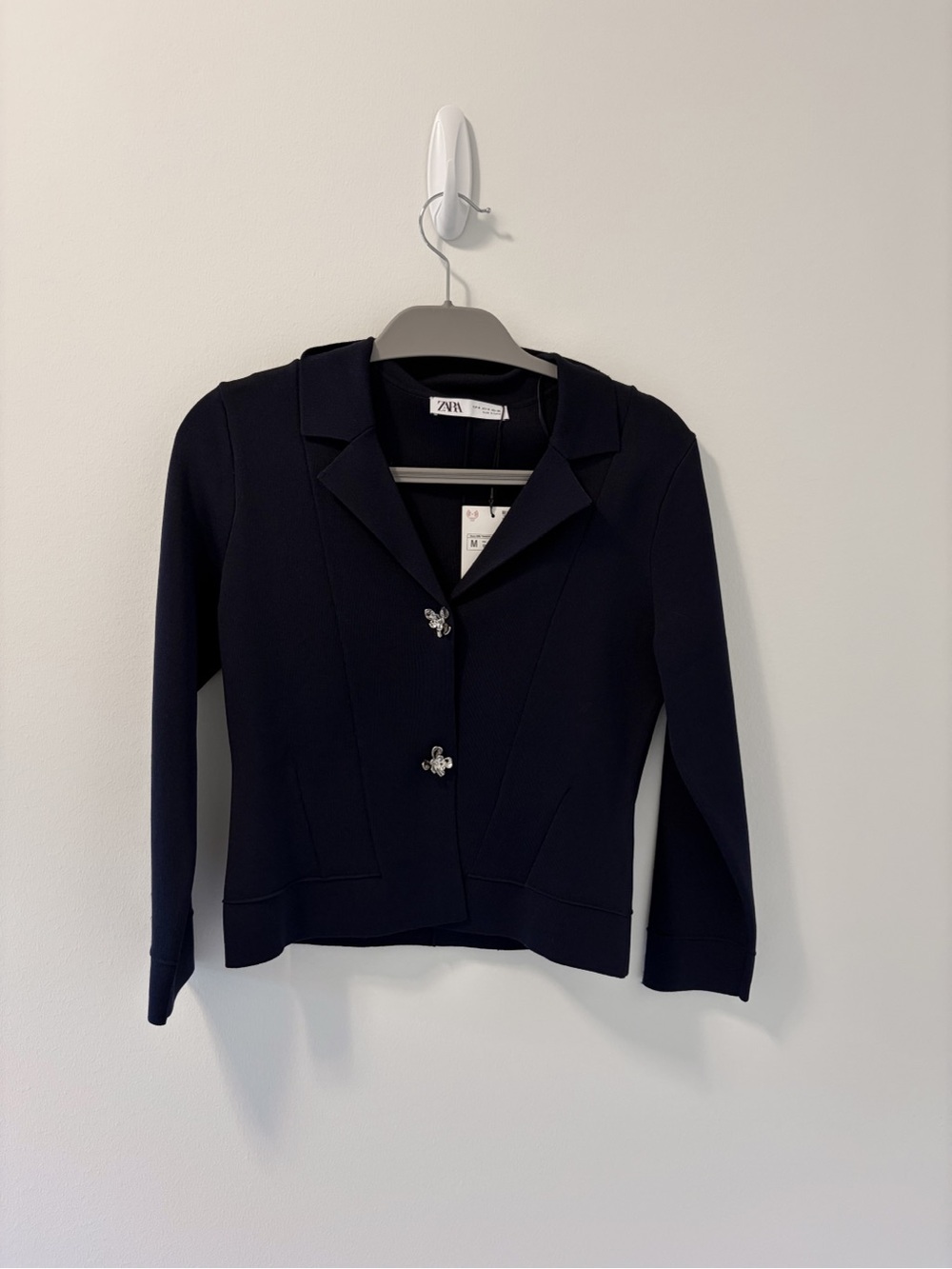 Zara Navy Blue Floral Button-Front Women's Blazer Jacket Sweater
